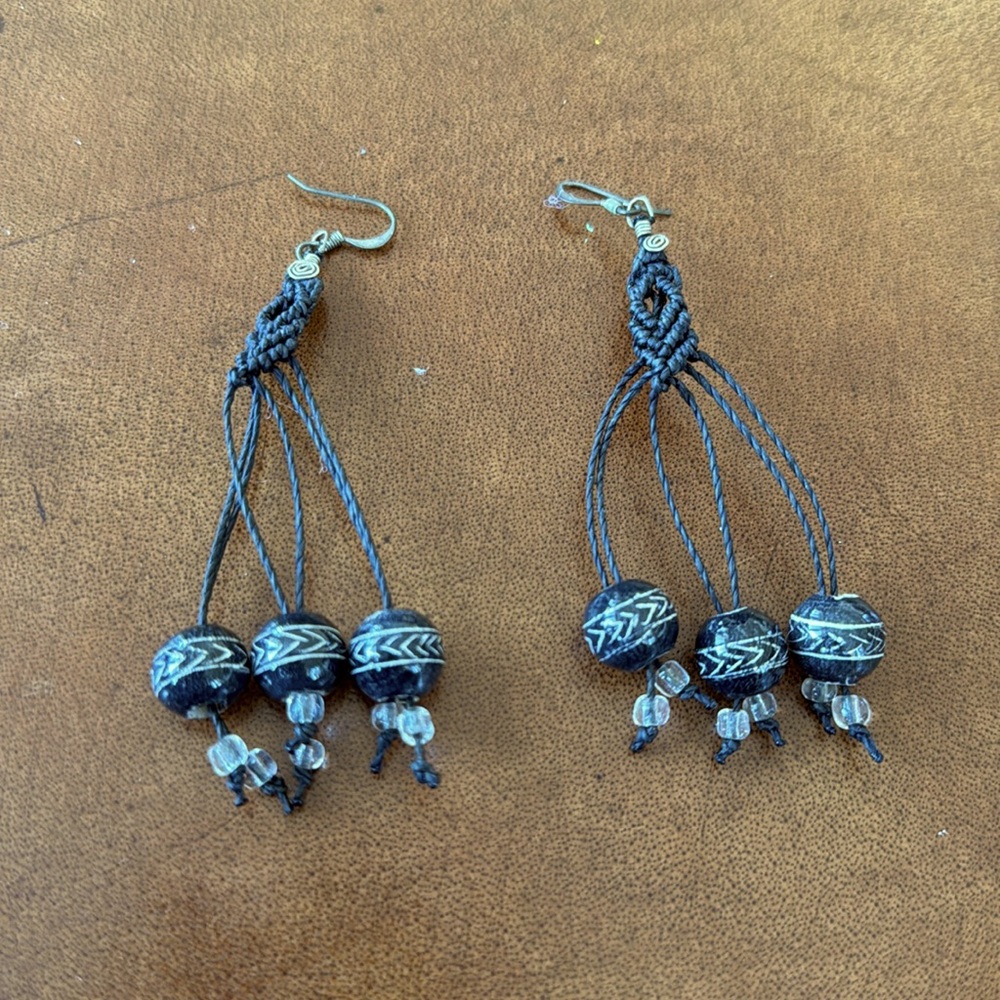 Black Bead Ethnic Earrings